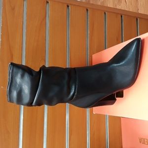 Women's mid calf black boots shoes chunky heels side zipper winter snow bootie